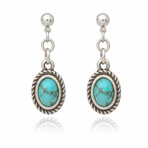 Sterling Silver Turquoise Oval Drop Stud Earrings